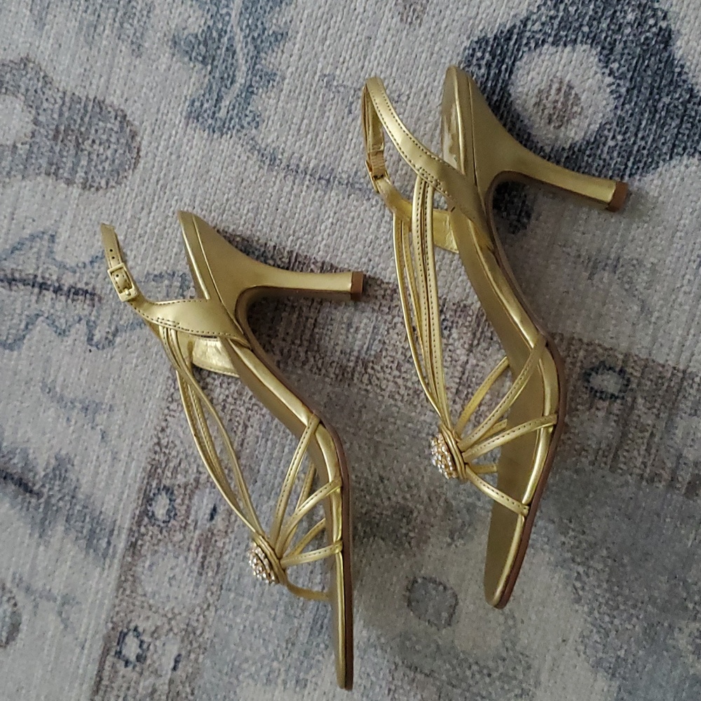 Impo Gold Strappy Rhinestone Sandal Heels Sz7 - Picture 6 of 9